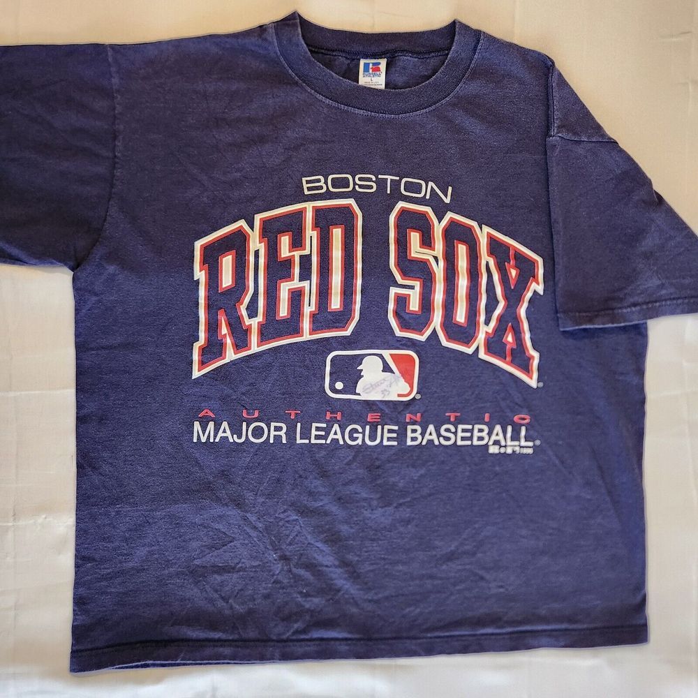 Vintage Boston Red Sox Shirt Men L Russel Athletic Autographed Steve Avery‎ MLB